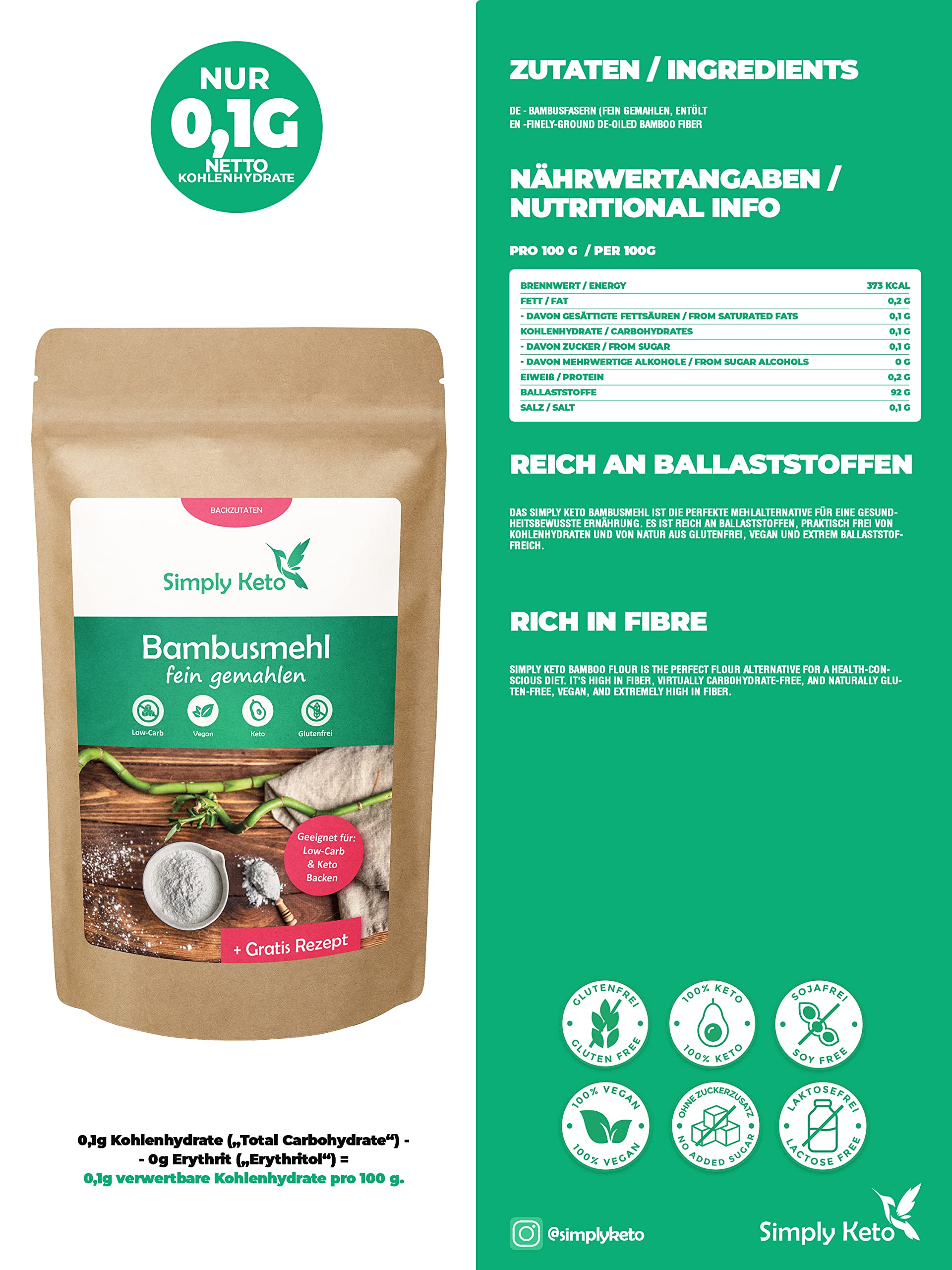 Simply Keto Bambusmehl 300g Low Carb glutenfrei vegan