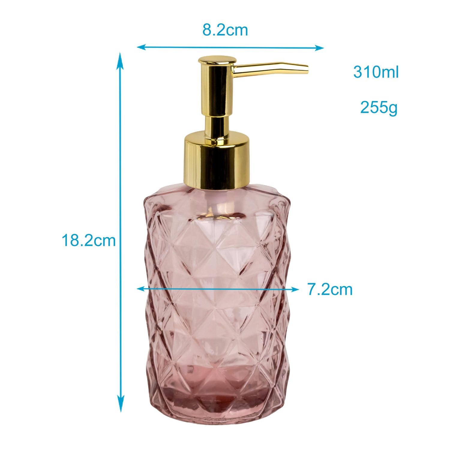 Intirilife Seifenspender Glas 310 ml Hell Rosa Karo Pumpe