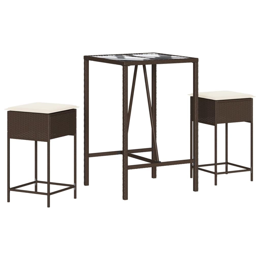 vidaXL Heim & Garten 3-tlg. Gartenbar-Set Braun Poly Rattan Kissen