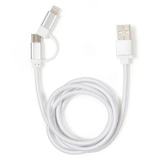 Kikkerland Silver 2-in-1 Braided Cable USB-C Lightning silber