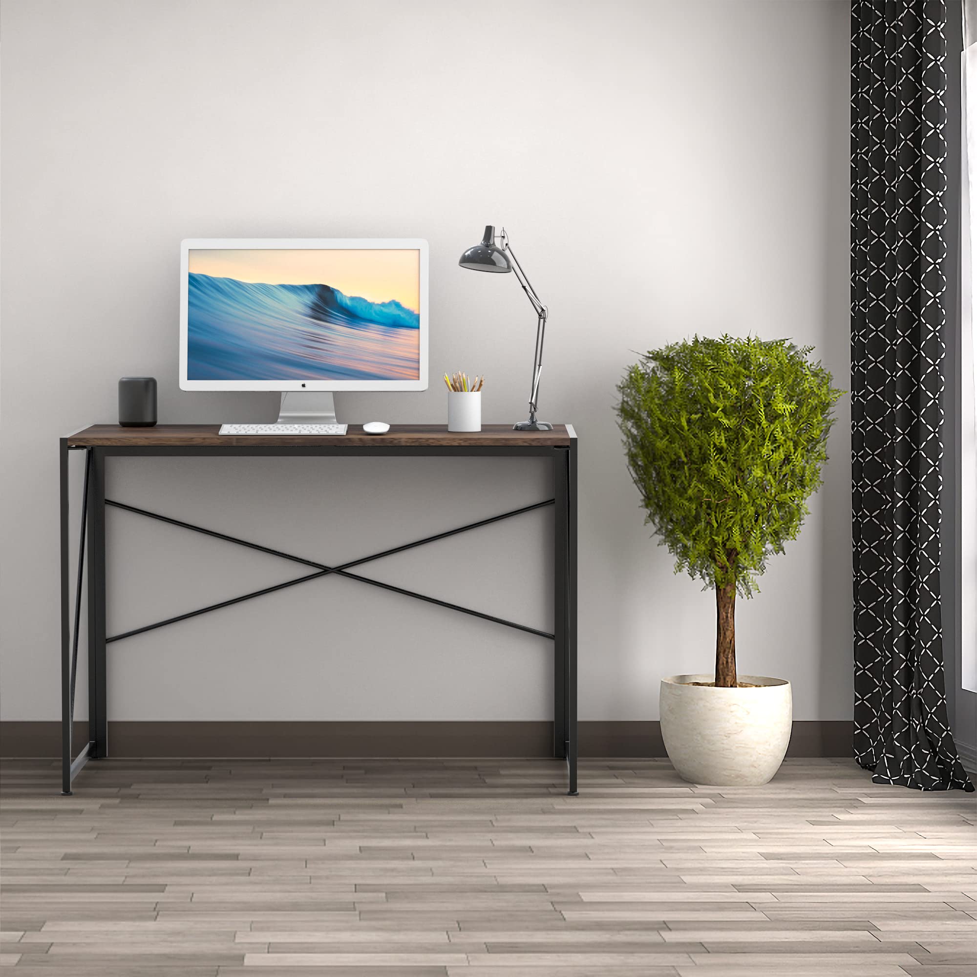 Intirilife Schreibtisch 100x50x75cm Holz Metall faltbar braun