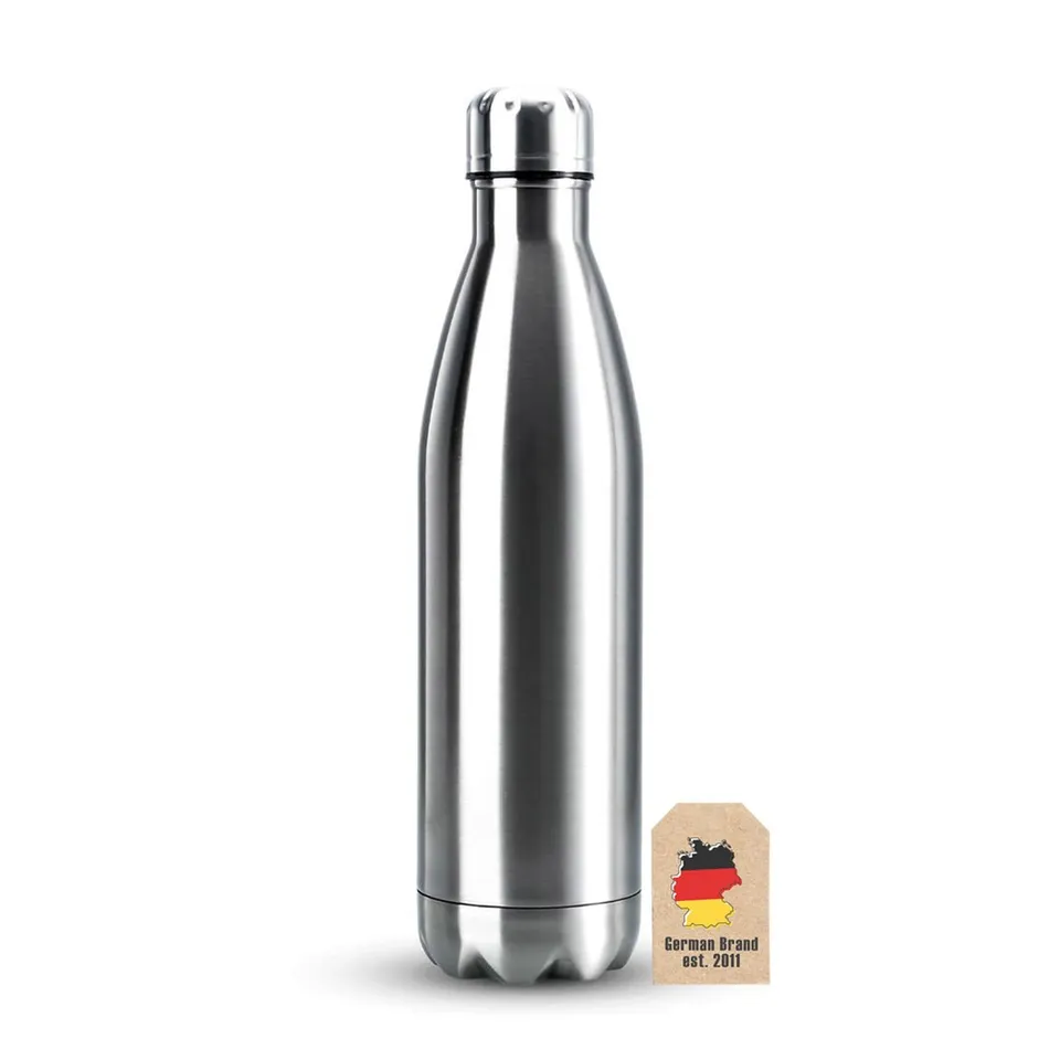 Intirilife Trinkflasche Edelstahl 1 Liter Silber Isolierflasche