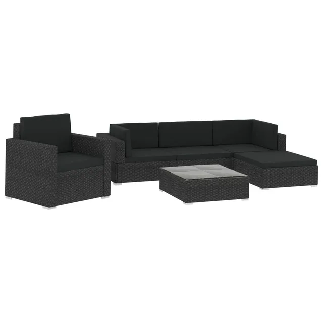 vidaXL Heim & Garten Gartenmöbel 6-TLG. Rattan Schwarz Auflagen