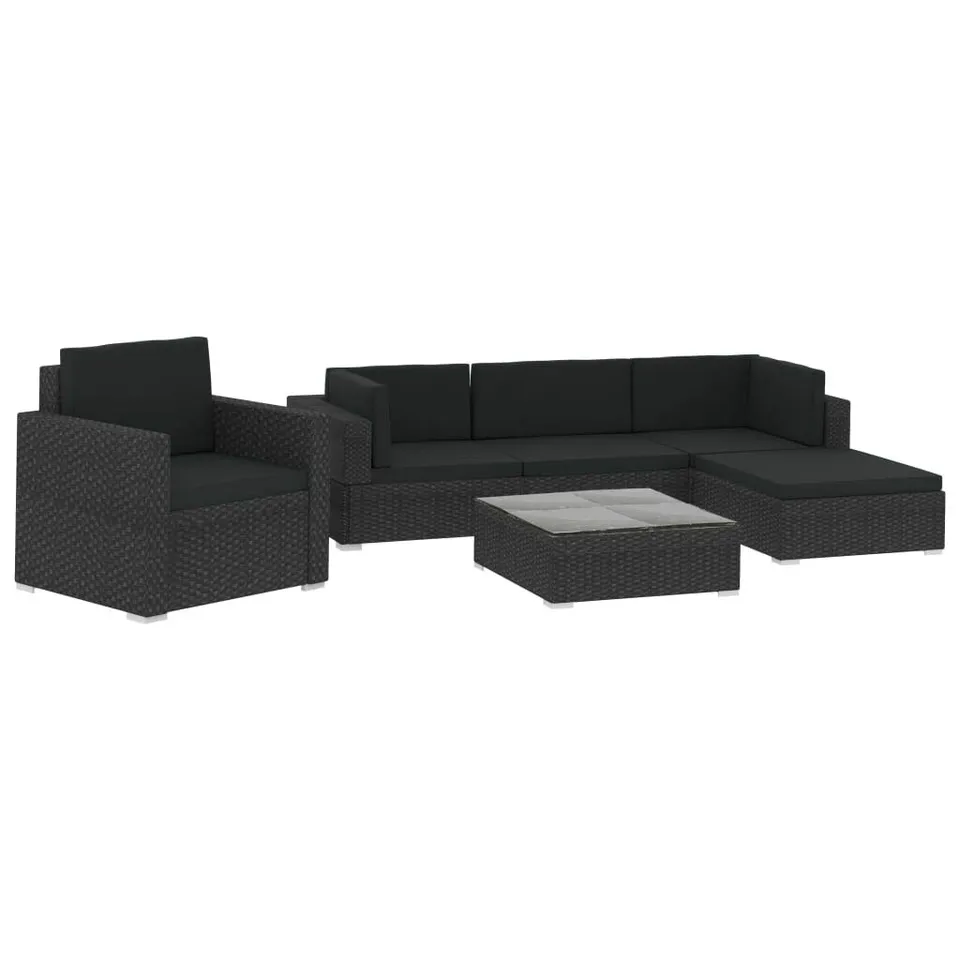 vidaXL Heim & Garten Gartenmöbel 6-TLG. Rattan Schwarz Auflagen