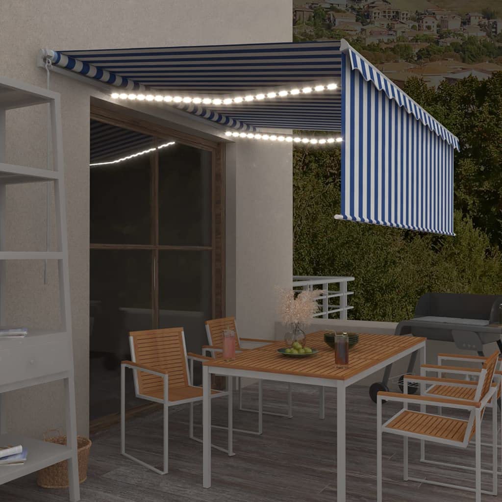 vidaXL Heim & Garten Markise 4x3 m Blau-Weiß LED Rollo