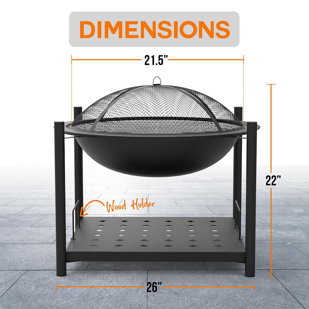 Serenelife Fire Pit Feuerschale 26 Zoll mit Grill Schwarz