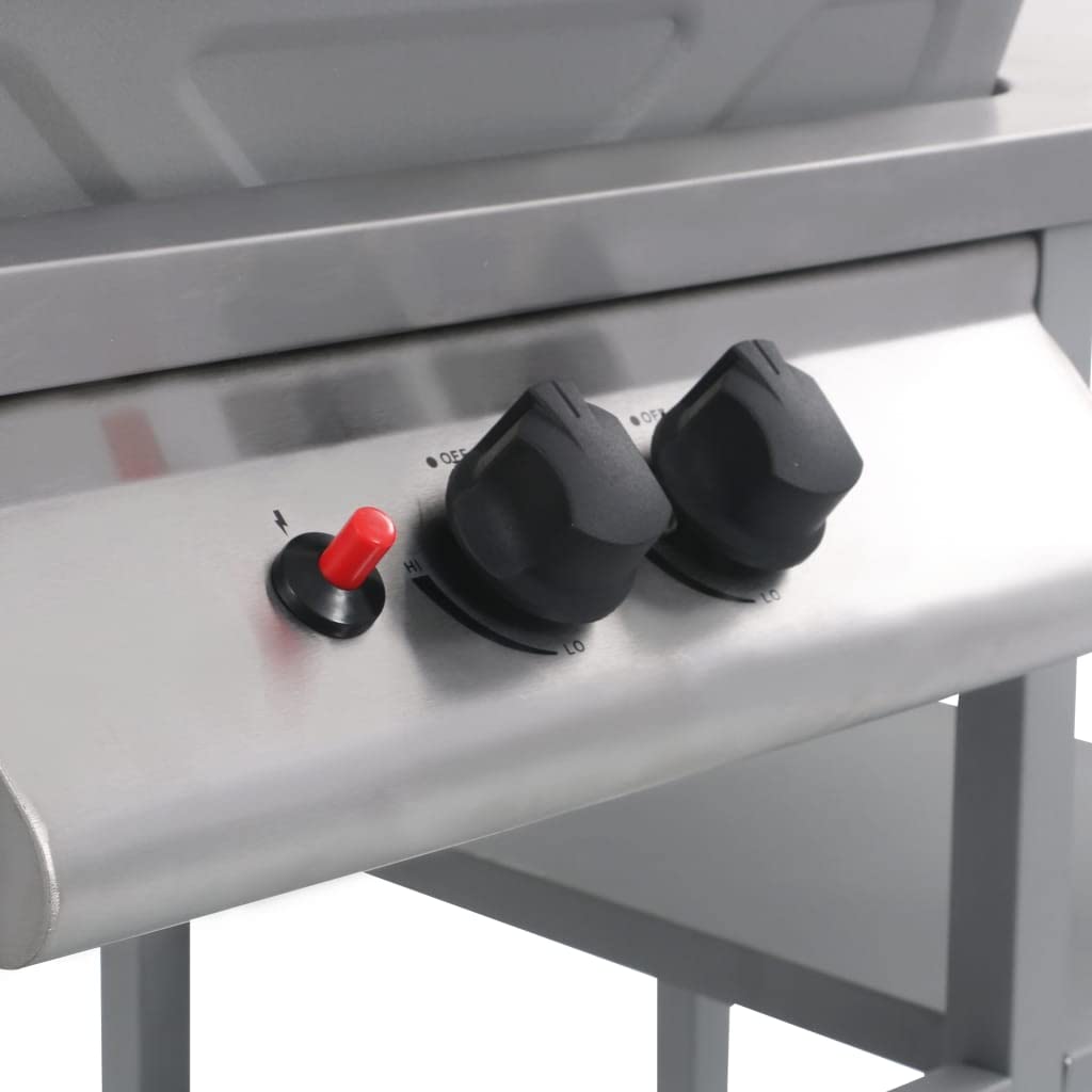 vidaXL Heim & Garten Gasgrill Edelstahl Silbern Beistelltisch