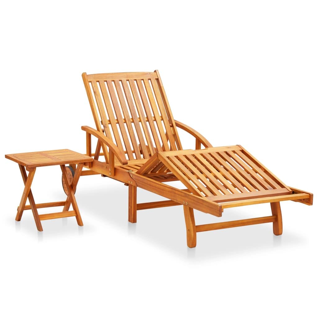 vidaXL Sonnenliege Akazie mit Tisch Auflage creme