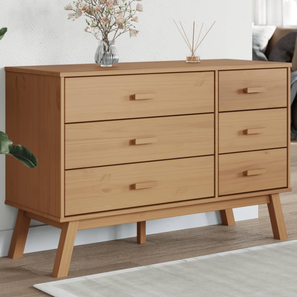 vidaXL Olden Schubladenschrank Braun Kiefer 6 Schubladen
