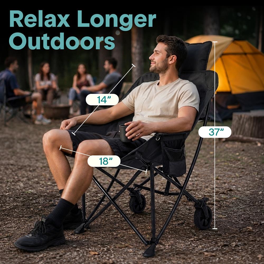 Serenelife SUP Rollstuhl Campingstuhl Schwarz bis 100 kg mit Bremse