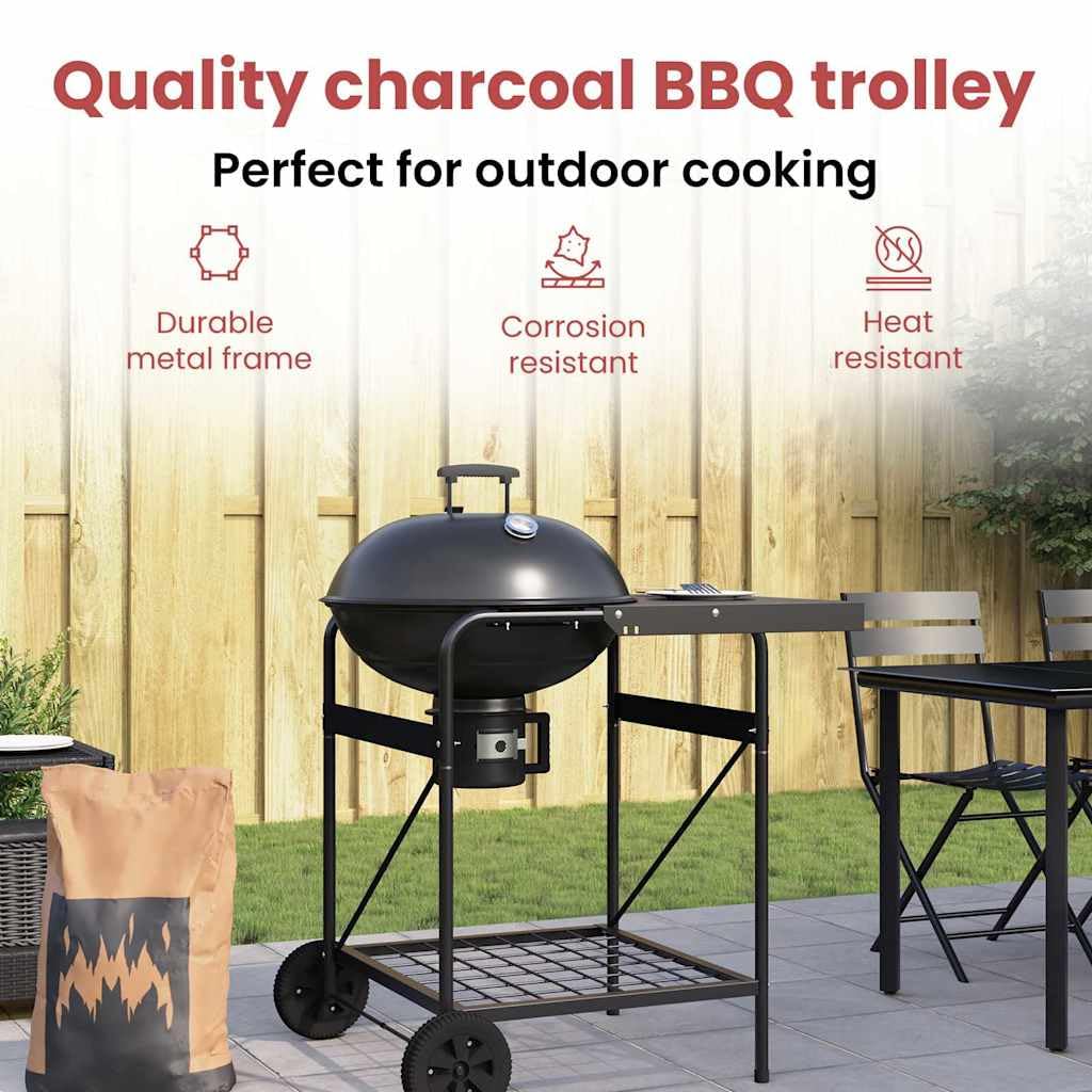vidaXL Outdoor Grill Schwarz 91x71x107 cm Metall Rollen