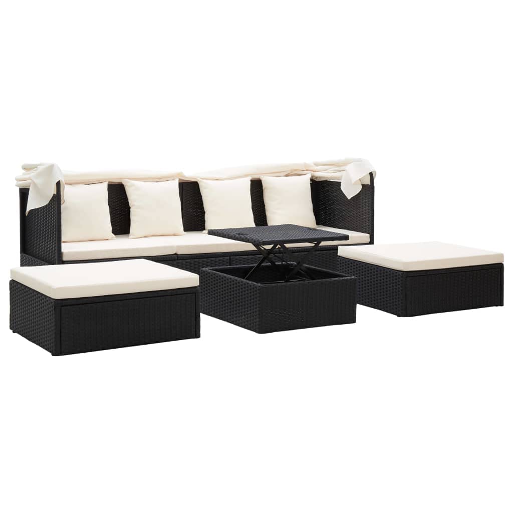 vidaXL Heim & Garten Gartenbett mit Dach Schwarz Poly Rattan
