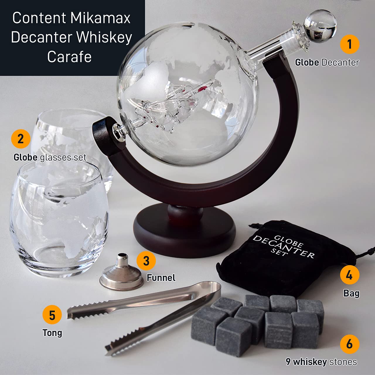 MikaMax Bar & Kitchen Whisky Karaffe Globus Set 850 ml