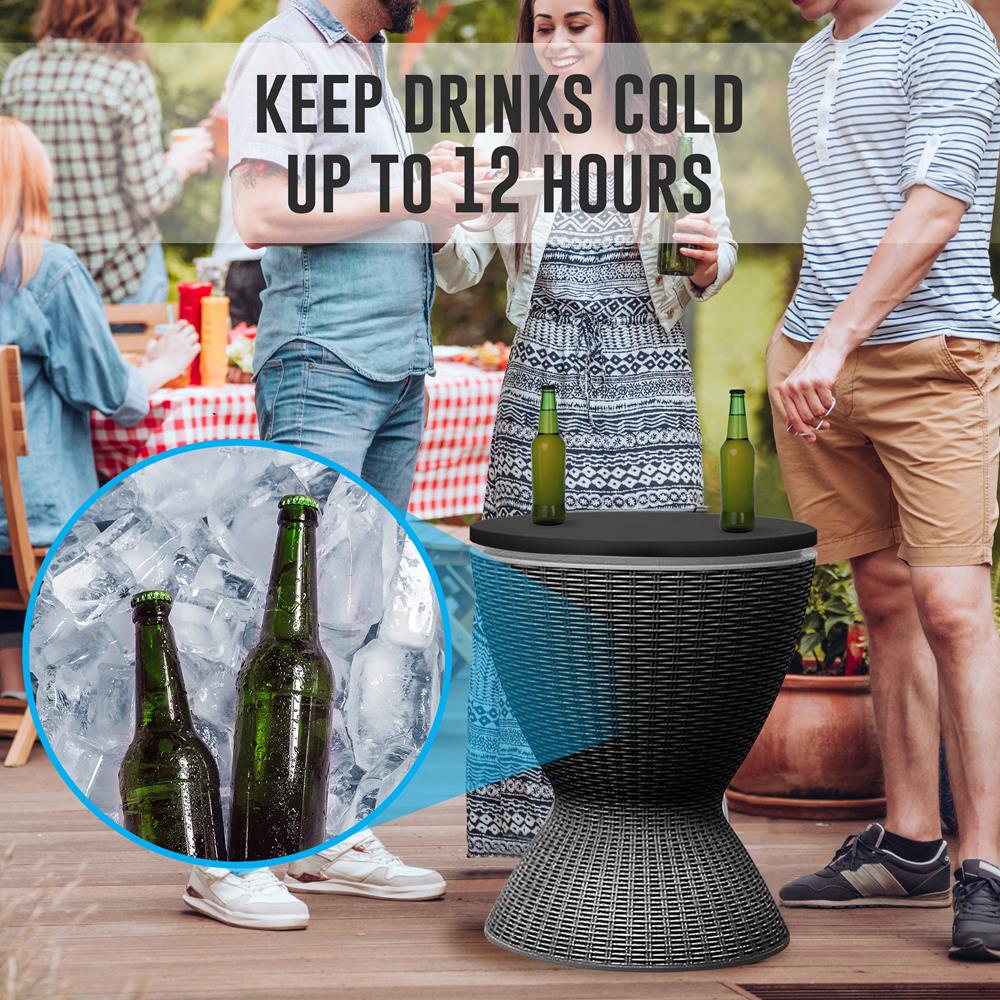 Serenelife Furniture Kühlbar Tisch Schwarz Rattan 28 L