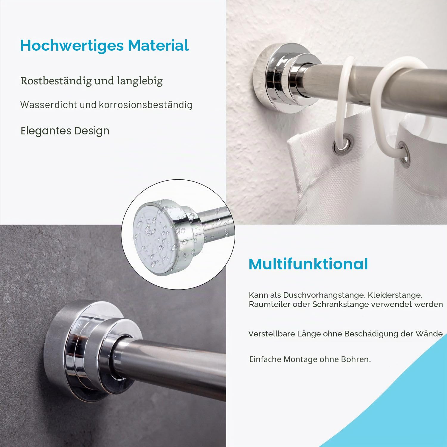 Intirilife Teleskopstange 120-227 cm Silber Edelstahl ohne Bohren