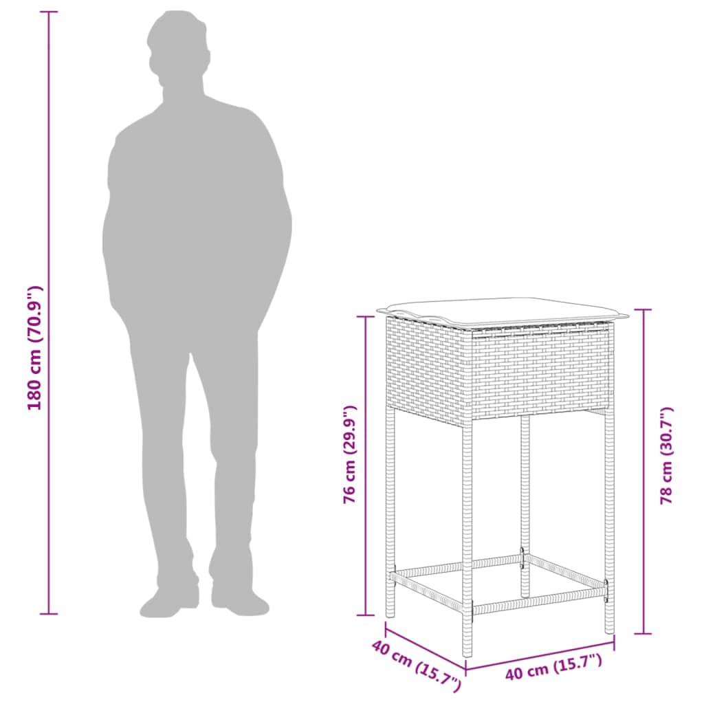 vidaXL Gartenbar Set 3-TLG Poly Rattan Grau mit Kissen