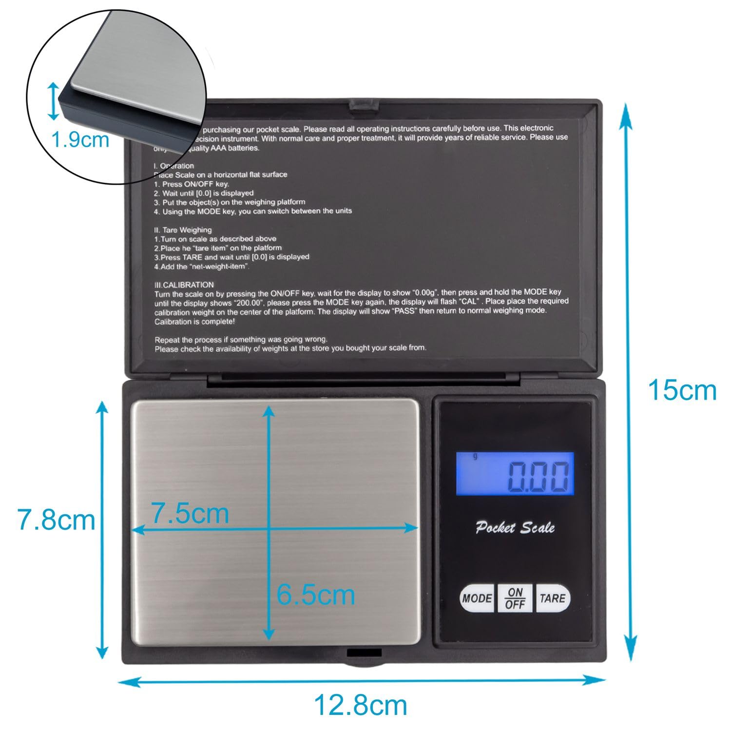 Intirilife Digitale Taschenwaage 500g Feinwaage Schwarz 0,01 g