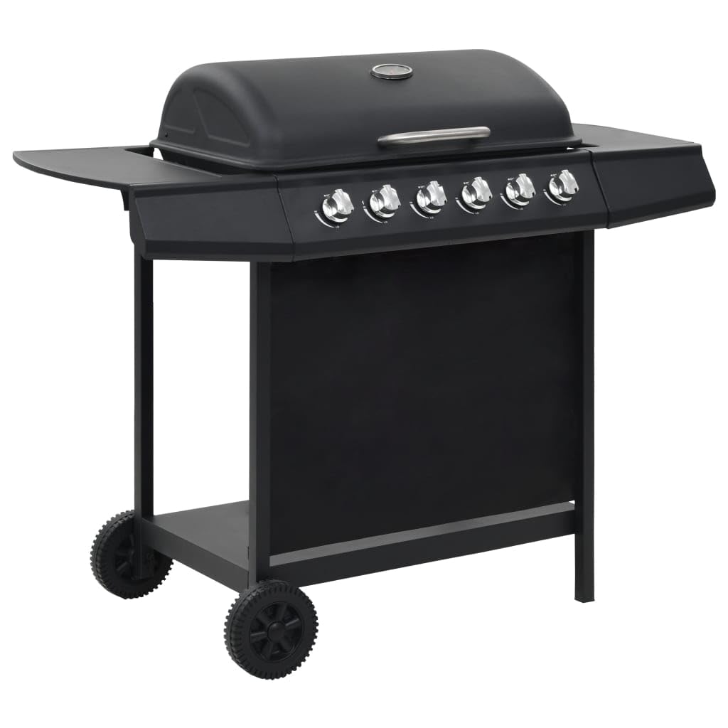 vidaXL Gasgrill 6 Flammen Stahl schwarz mit Thermometer
