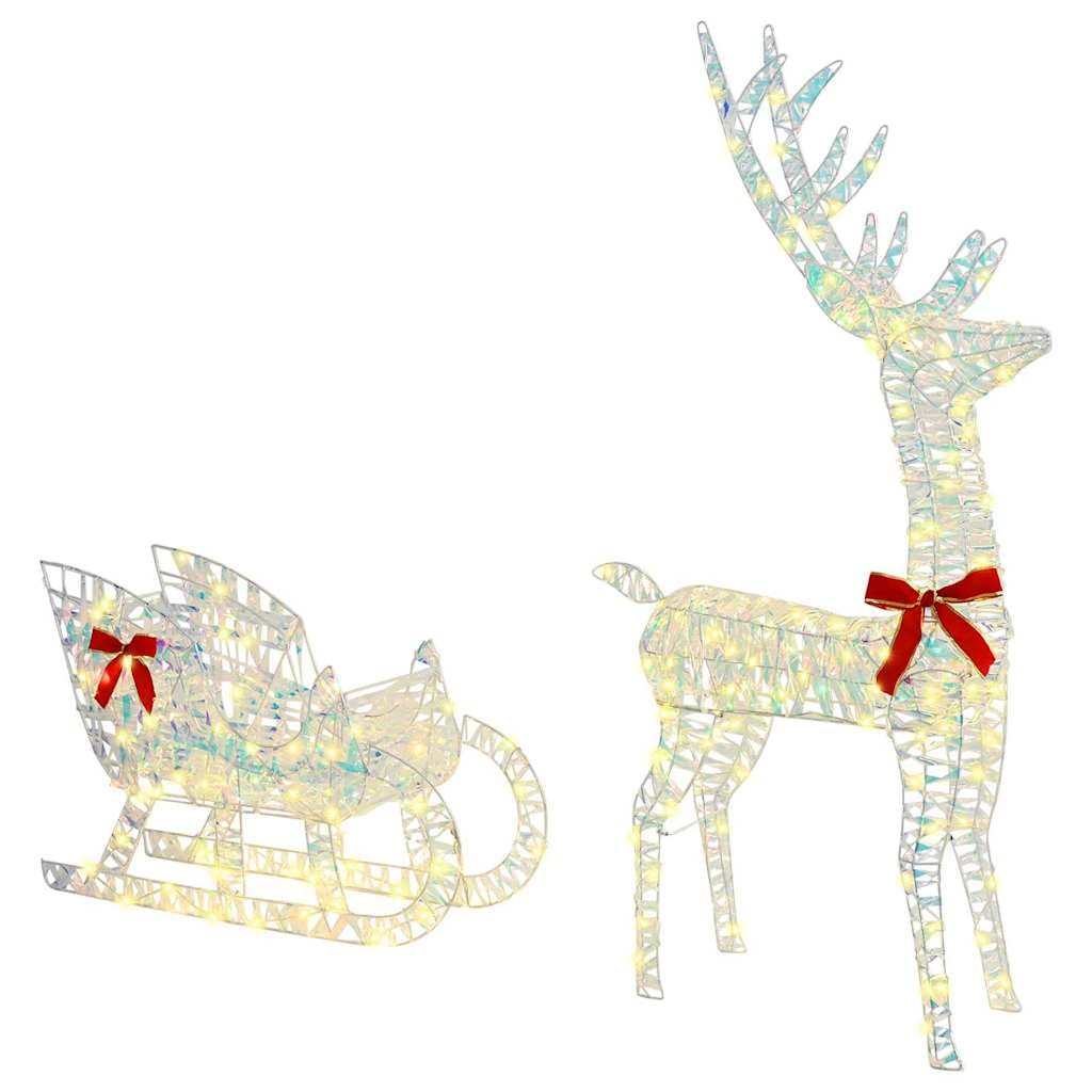 vidaXL Rentier Schlitten 200 LEDs Weihnachtsfigur warmweiß 129 cm
