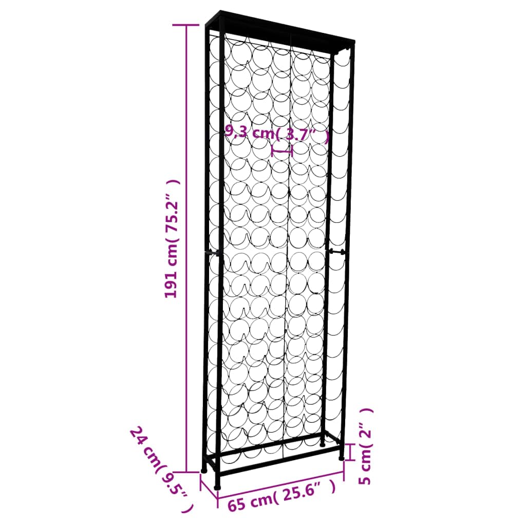 vidaXL Möbel Flaschenregal 108 Flaschen Schwarz Metall 191cm
