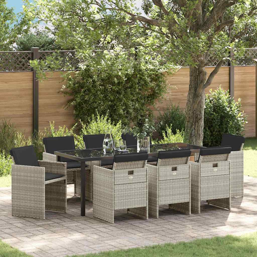 vidaXL Heim & Garten Essgruppe 9-tlg Hellgrau Rattan 200cm