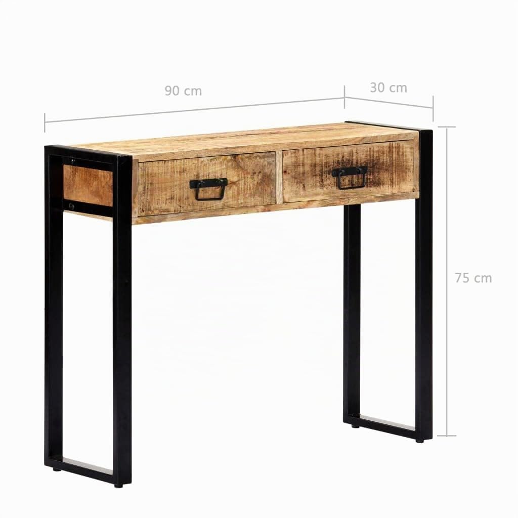 vidaXL Mangoholz Konsolentisch 90x30x75cm 2 Schubladen Massiv