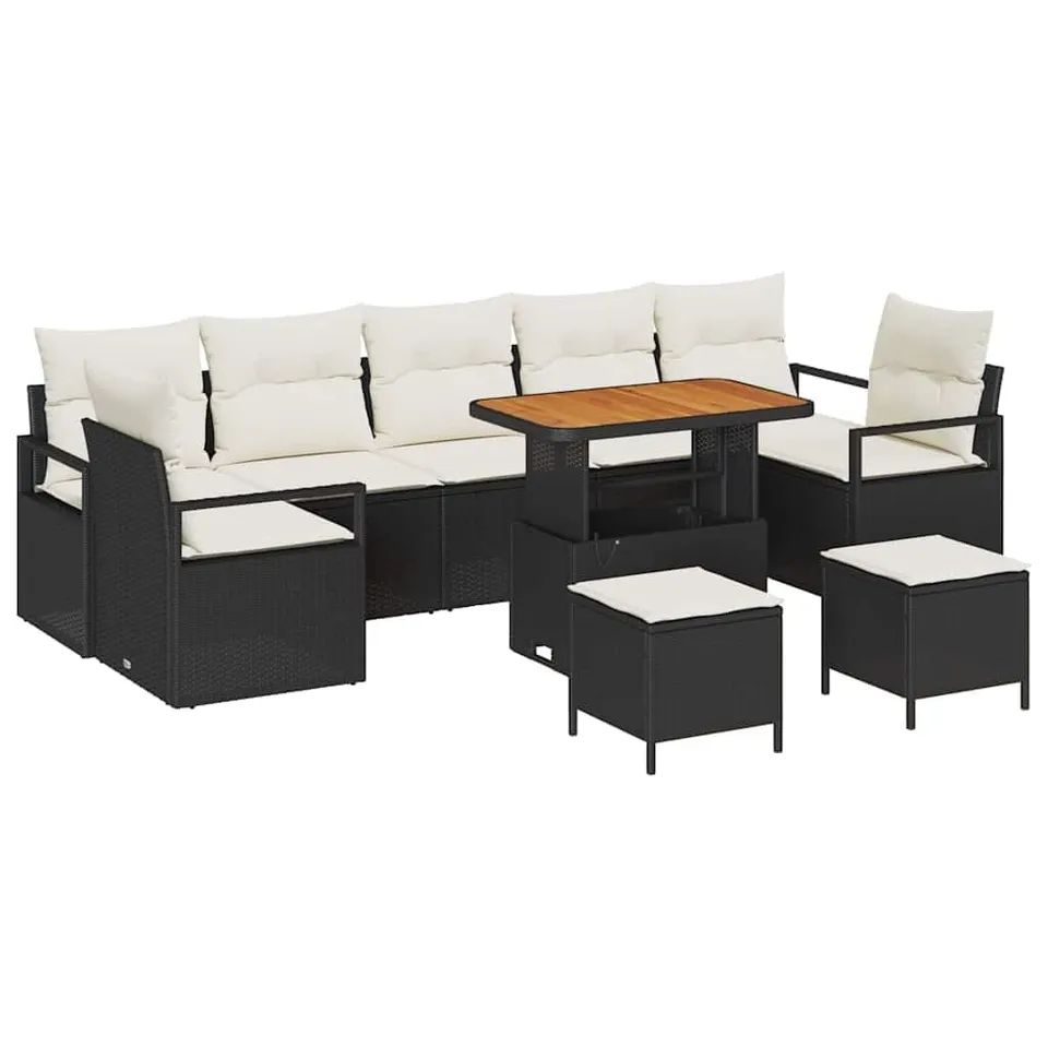 vidaXL Heim & Garten Gartensofa Schwarz-Cremeweiß Poly-Rattan