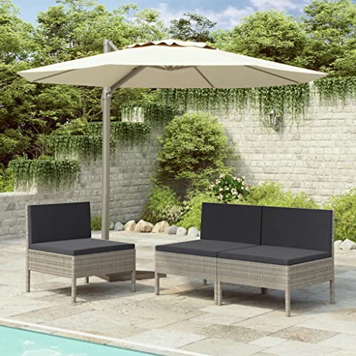 vidaXL Heim & Garten 3x Gartenstuhl Poly Rattan Grau mit Auflage