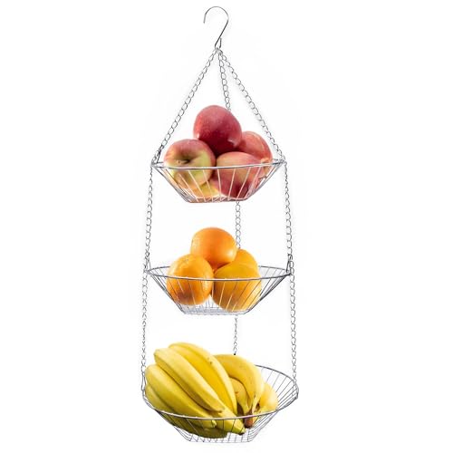 Intirilife Küchenampel Hängekorb silber 3-etagig Obstkorb 73 cm
