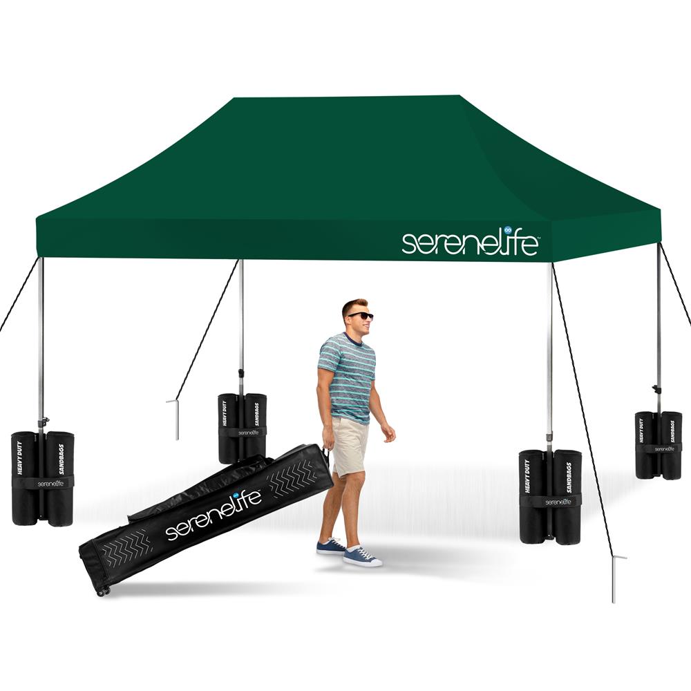 Serenelife Camping Pavillon 3x4,5m Grün Wasserdicht 10 Pers.