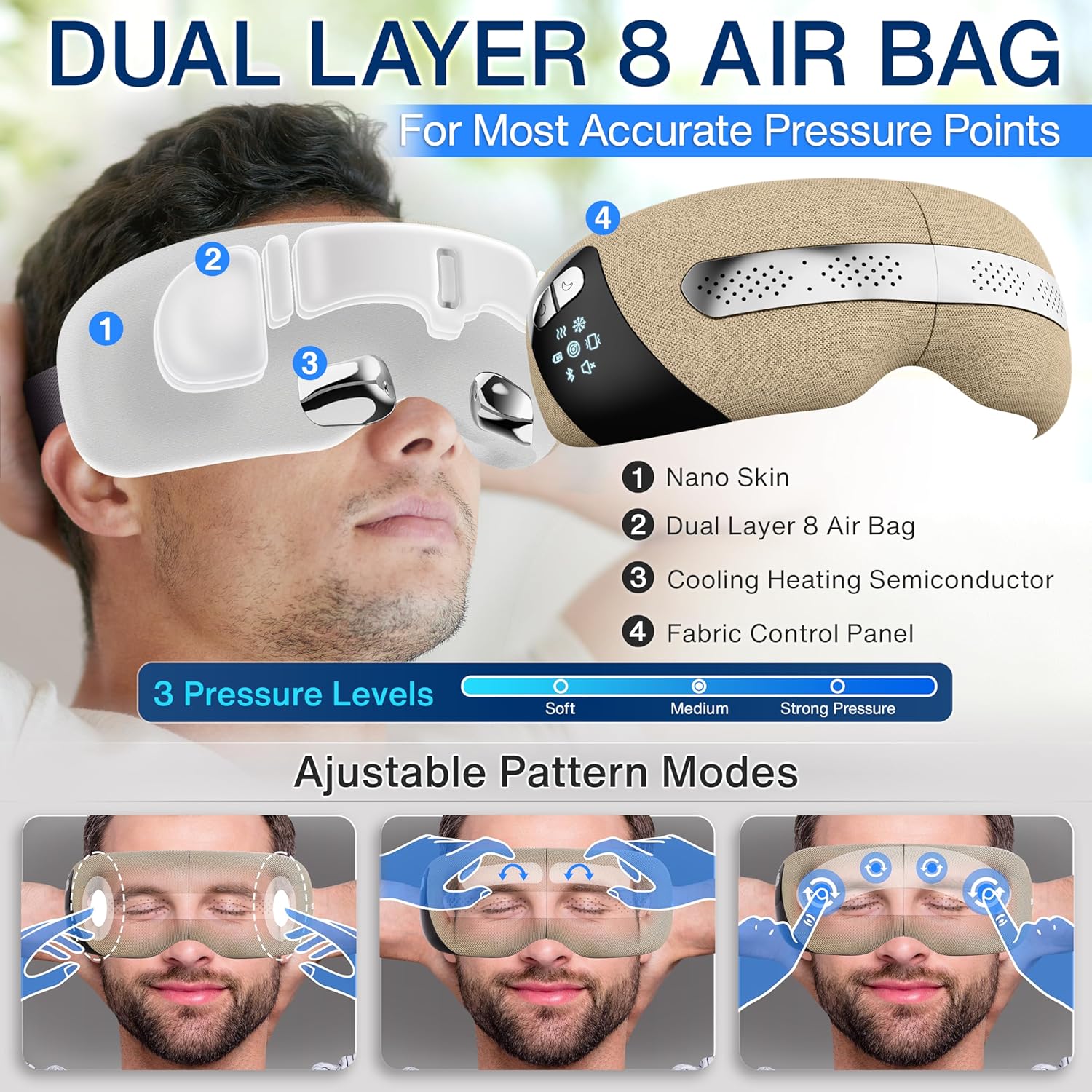 Serenelife Massage Augenmassagegerät Bluetooth Wärme faltbar