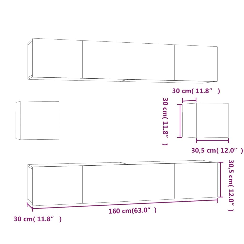vidaXL TV-Schrank-Set 6-tlg Weiß Holzwerkstoff Wandmontage