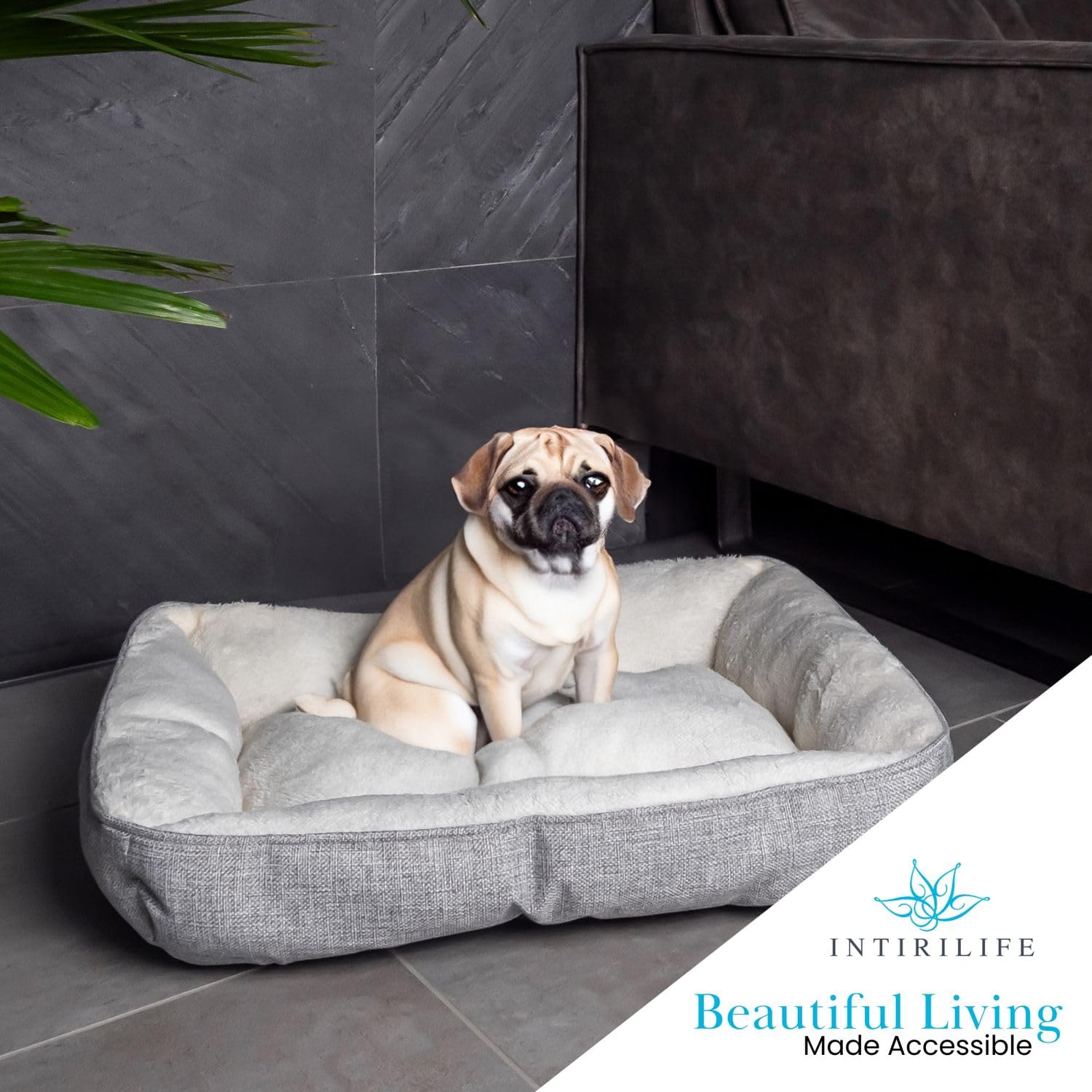 Intirilife Haustierbett Plüsch Grau 60cm Hundebett Katzenbett