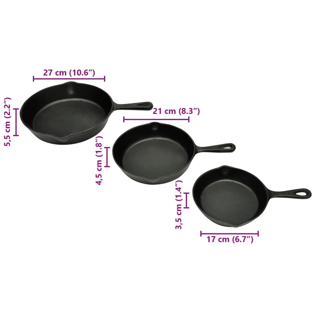 vidaXL Heim & Garten Steakpfannen Set Gusseisen 3-tlg 27 cm Induktion