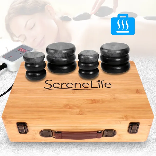 Serenelife Massage Hot Stone Set Basalt 12 Steine
