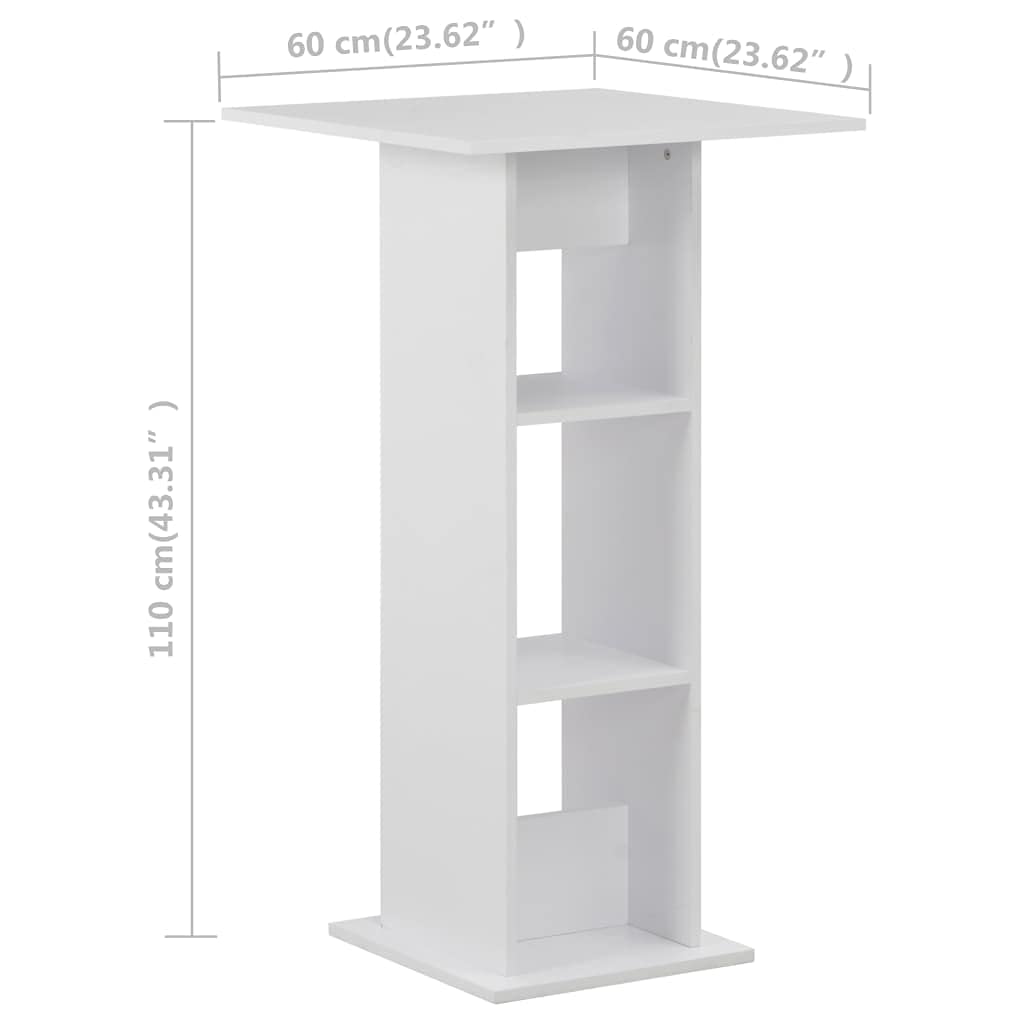 vidaXL Bartisch Weiß 60x60x110 cm Holz Stehtisch mit Fächern