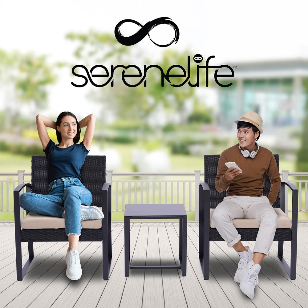 Serenelife Furniture Rattan Sitzgruppe 3-tlg Schwarz Beige Glas