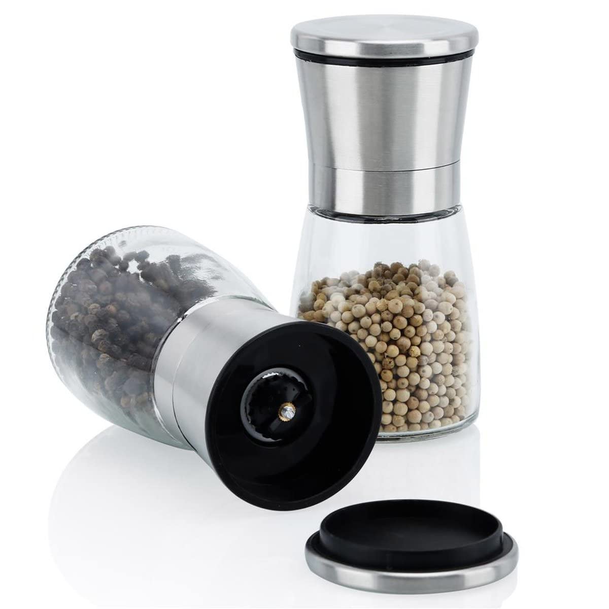 Intirilife Gewürzmühle 2er Set Edelstahl Glas Salz Pfeffer