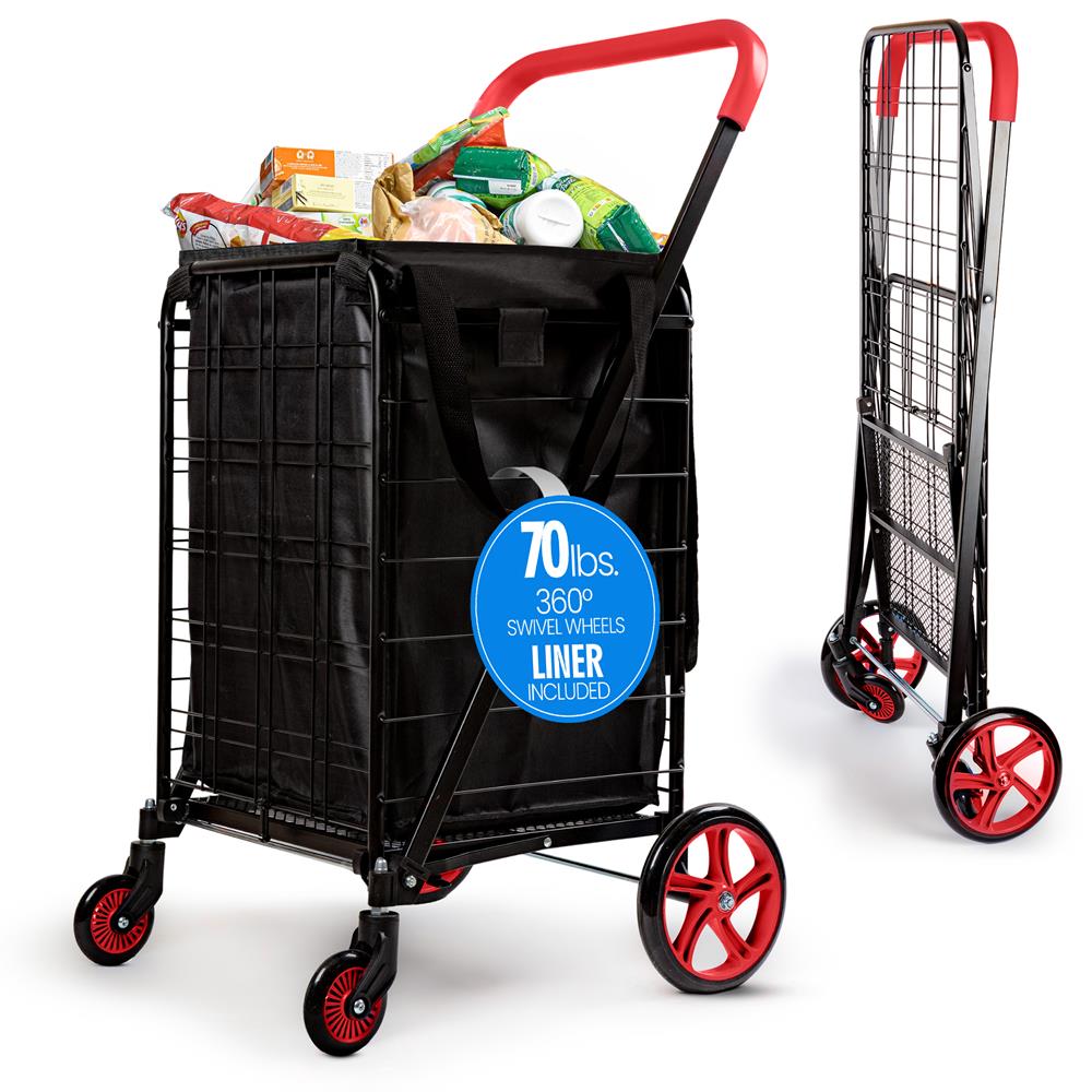 Serenelife Storage Einkaufstrolley klappbar rot 70 lbs