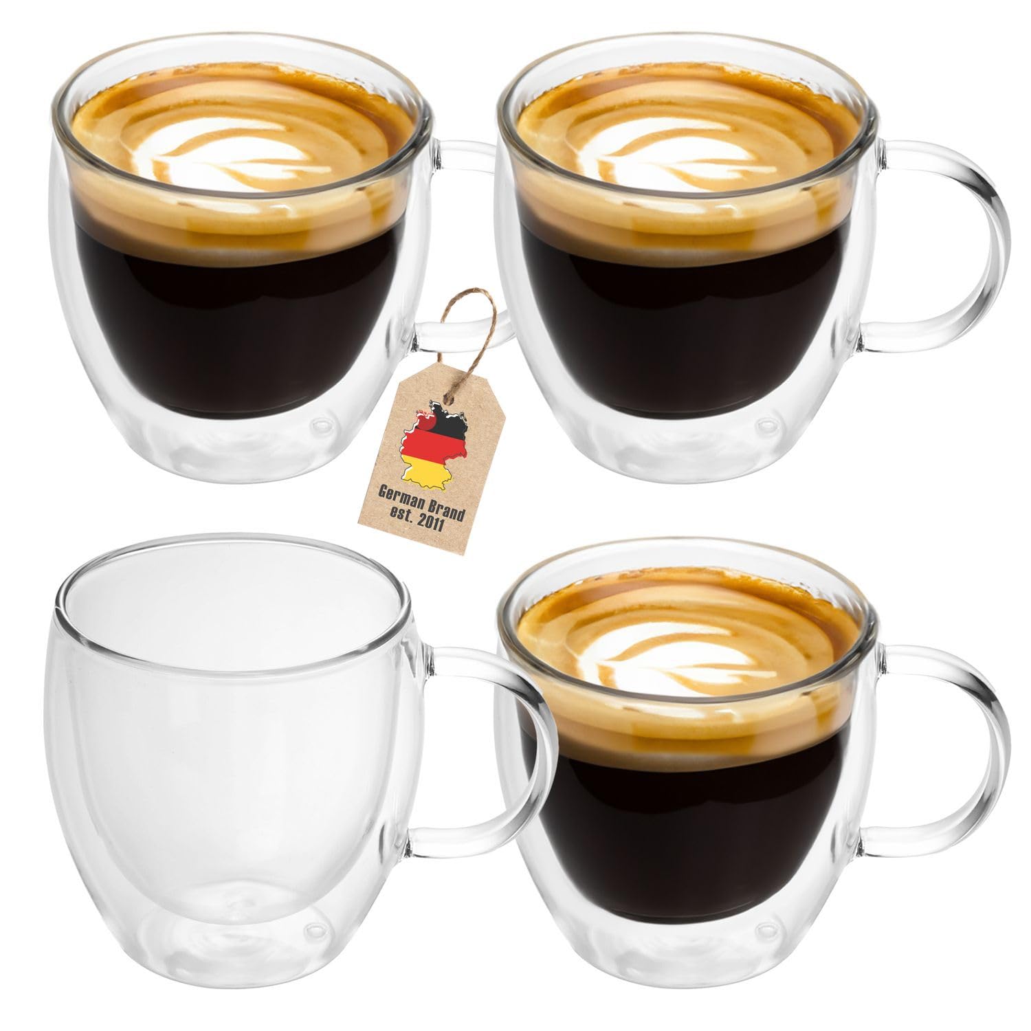 Intirilife Thermogläser 100 ml 4er Set Espressogläser mit Henkel