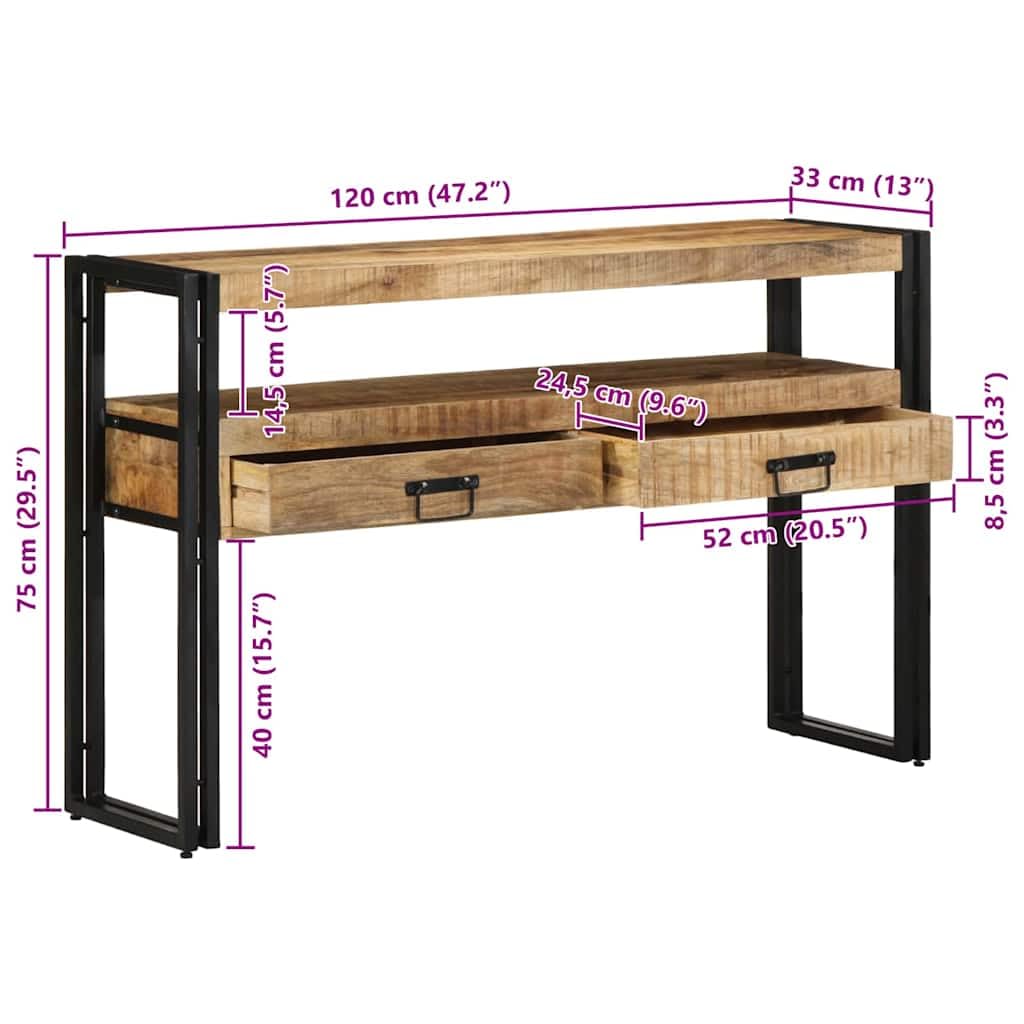 vidaXL Möbel Konsolentisch Braun Mango 120x33x75 cm Schubladen