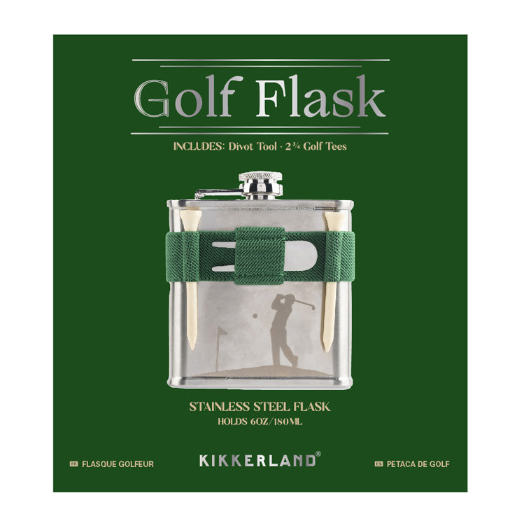 Kikkerland Kitchen Golf Flachmann Edelstahl 6oz mit Tees