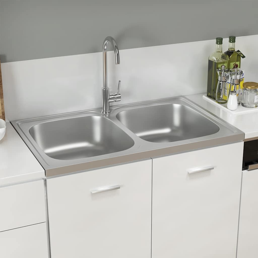 vidaXL Doppelspüle 800x500x155 mm Edelstahl Spüle Silber