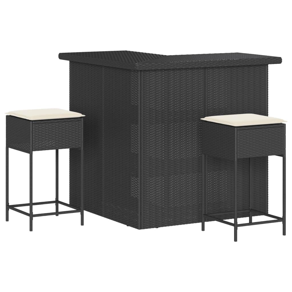 vidaXL Heim & Garten 3-tlg. Gartenbar-Set Braun Poly Rattan Kissen