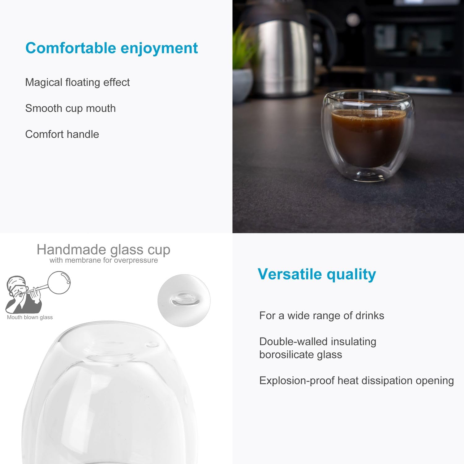 Intirilife Espressogläser doppelwandig 4x 80 ml Borosilikat