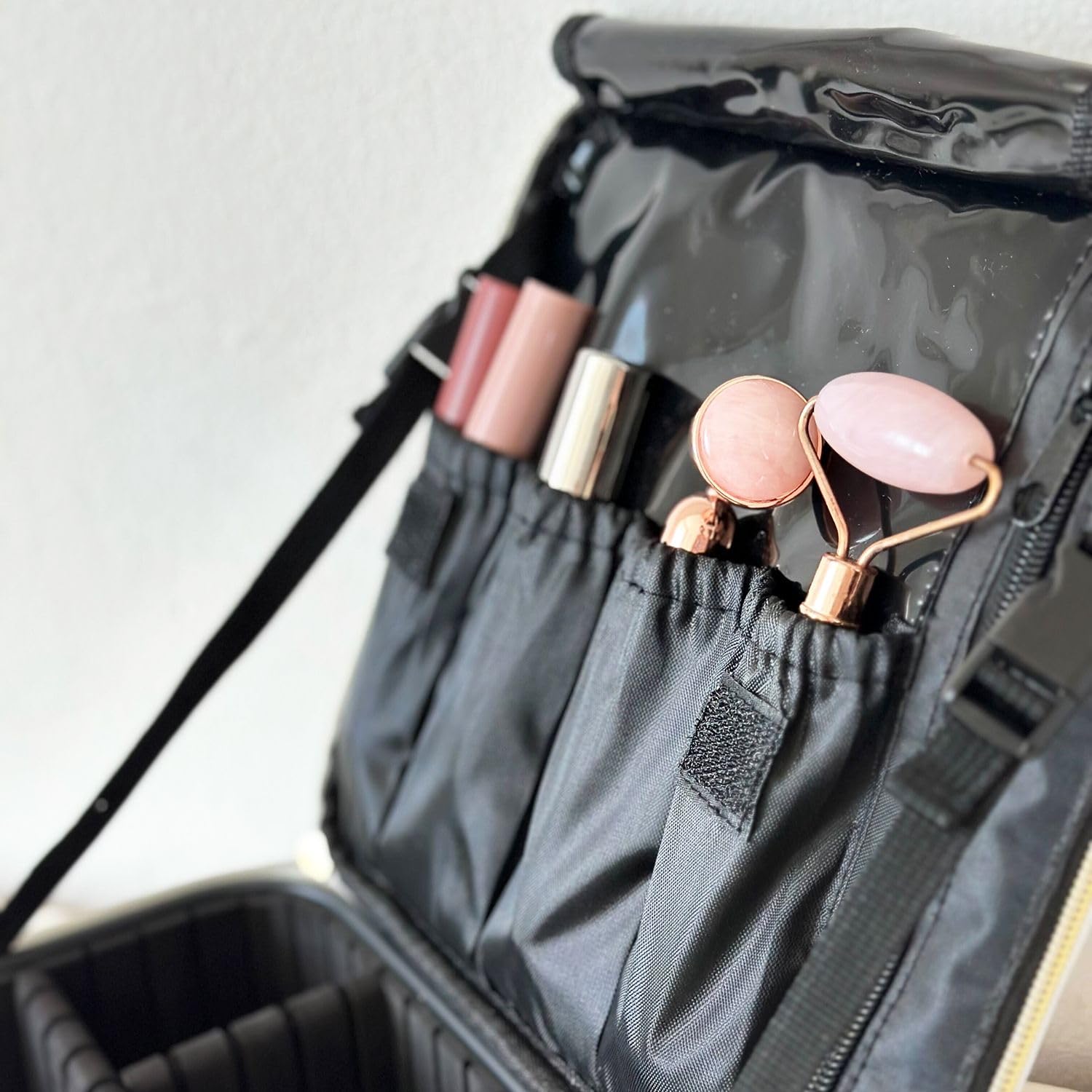 Intirilife Make Up Tasche Marmor grau-weiß 26 cm mit Fächern