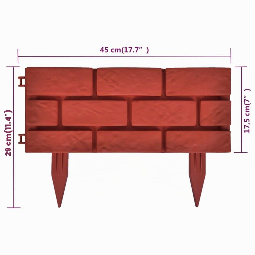 vidaXL Rasenkante Rot Gartenpalisade 5m 11-teilig Polypropylen