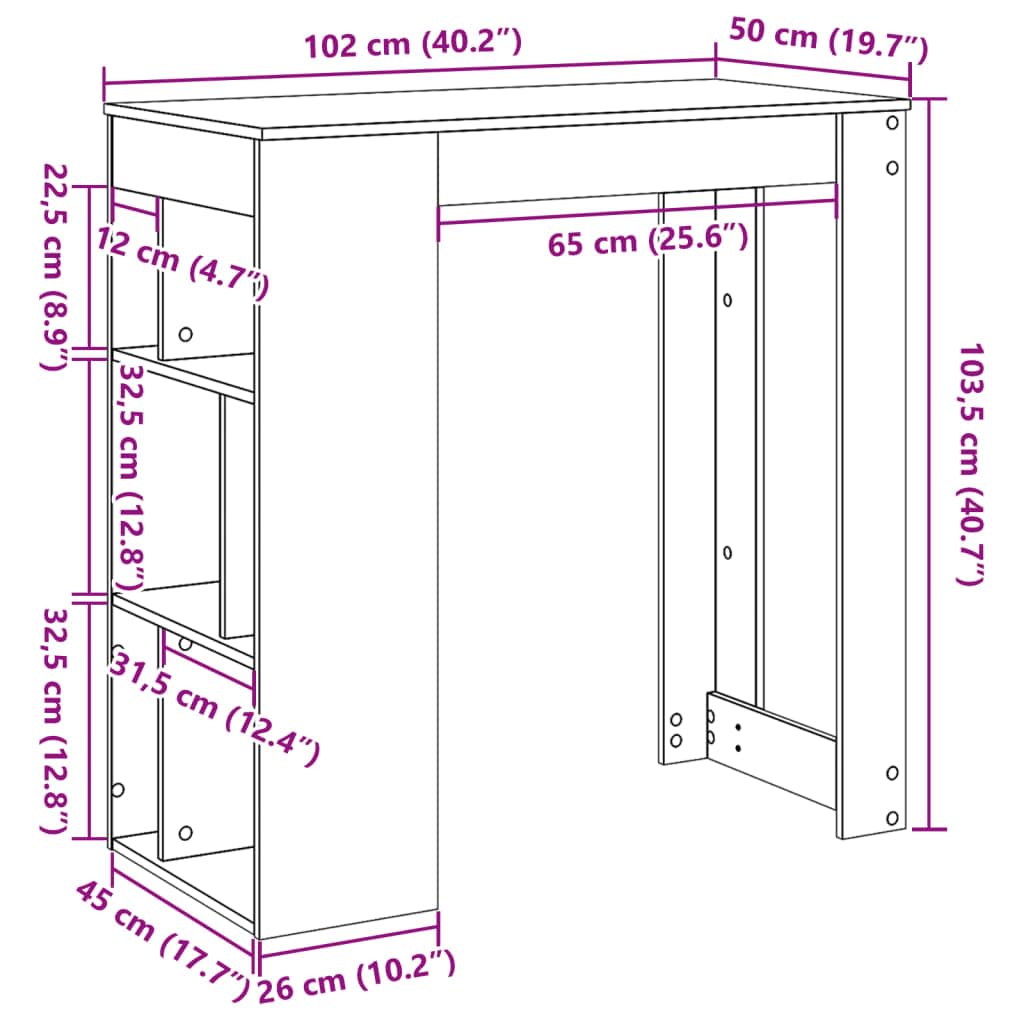 vidaXL Möbel Bartisch Weiß Holzwerkstoff 102x50x103,5 cm 6 Fächer
