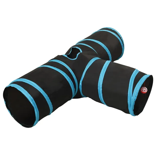 vidaXL Tierbedarf Katzentunnel 3-Wege Polyester Schwarz-Blau