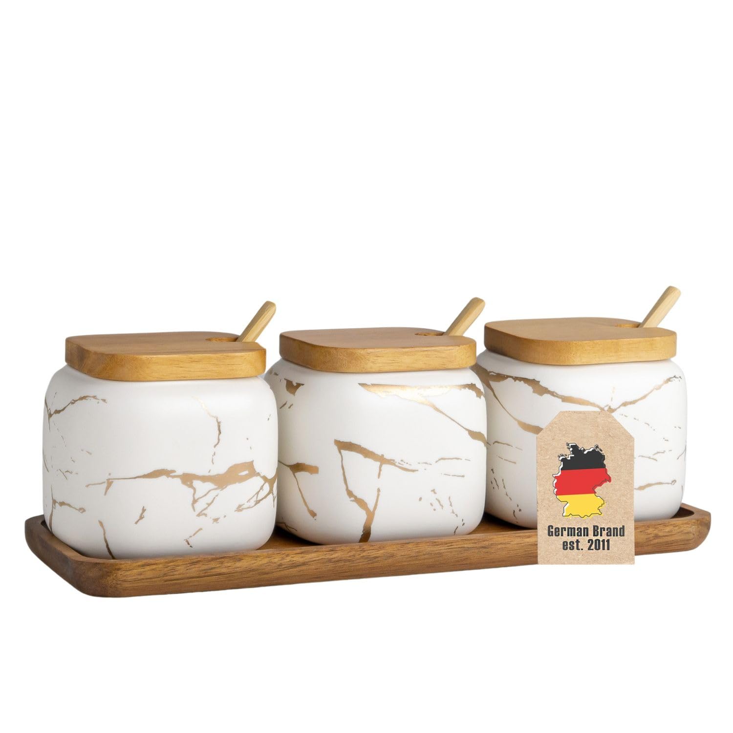 Intirilife Zuckerdose 3er Set Keramik Marmor Schwarz